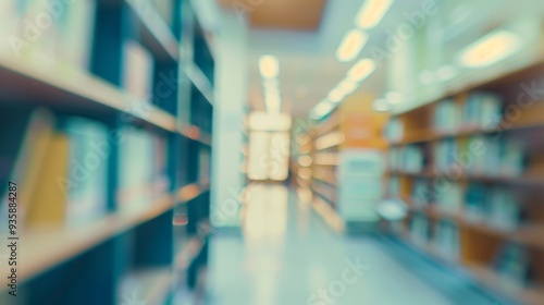 An artsy blur of bookshelves and aisles, providing a dreamy and imaginative twist to a typical library setting.