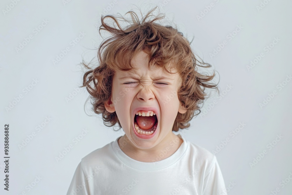 Angry Child Screaming with Messy Hair Angry Child Screaming with Messy Hair