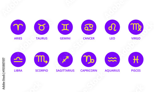 Zodiac signs. Set of astrological icons isolated on white background. Horoscope, esoteric. Vector illustration