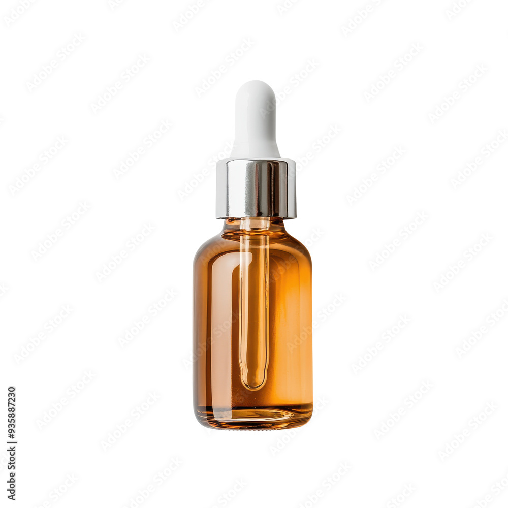 Brown glass dropper bottle with a white pipette cap isolated on a white background. Brown glass dropper bottle with a white pipette cap isolated on a white background.
