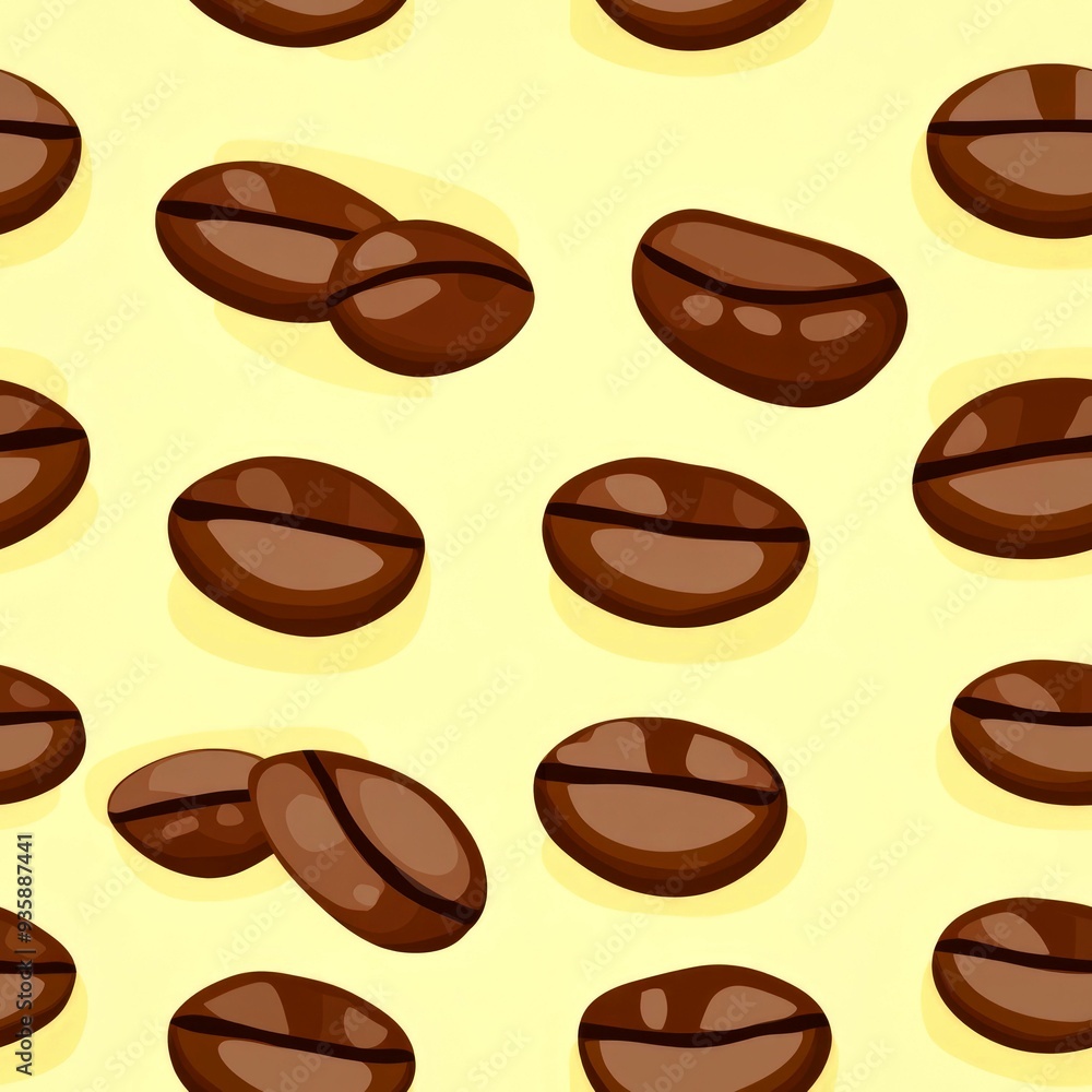 Obraz premium Brown Coffee Beans Pattern on a Yellow Background