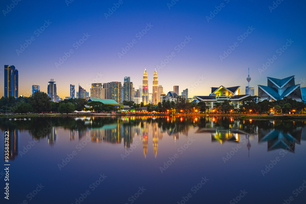Fototapeta premium Skyline of Federal Territory of Kuala Lumpur by the Titiwangsa lake in Malaysia