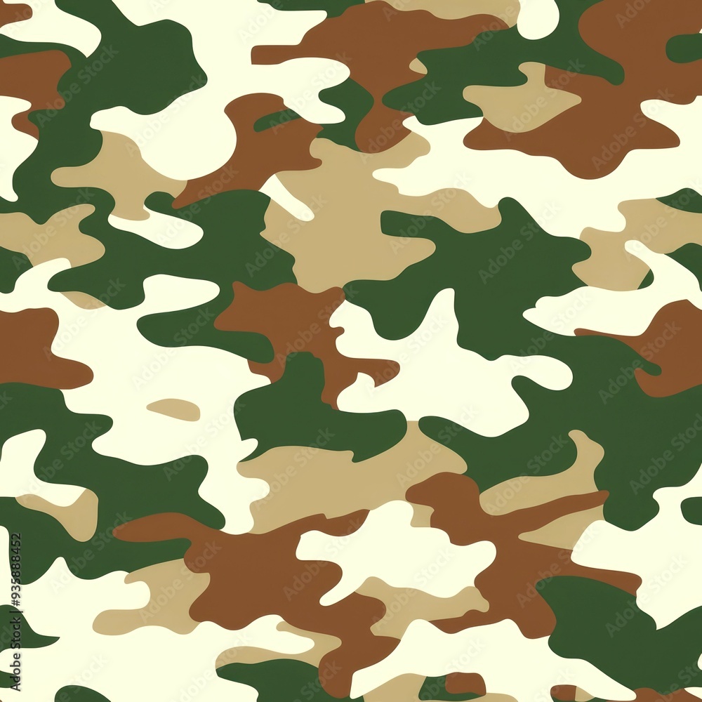 Seamless Camouflage Pattern with Green, Brown, Beige, and White Colors Seamless Camouflage Pattern with Green, Brown, Beige, and White Colors