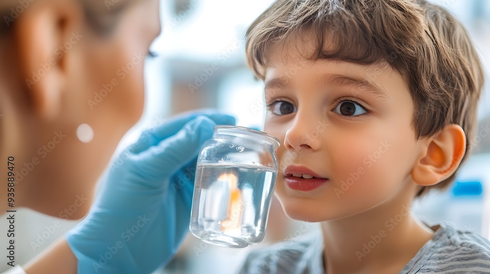 Close up of a child patient receiving therapy with an oral solution focusing on the treatment process with space for informational text or copy Close up of a child patient receiving therapy with an oral solution focusing on the treatment process with space for informational text or copy