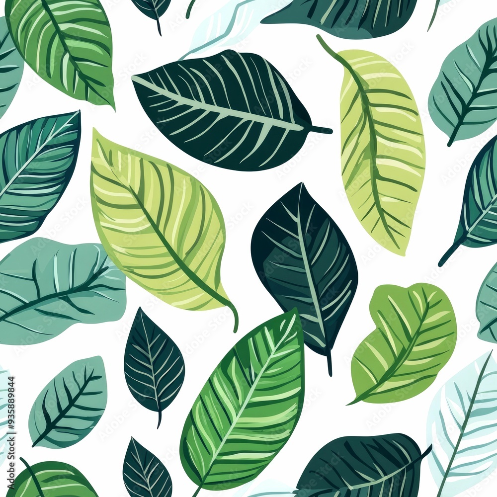 Green and Blue Leaves Pattern on a White Background Green and Blue Leaves Pattern on a White Background