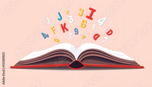Open Book with Floating Letters - Generative AI