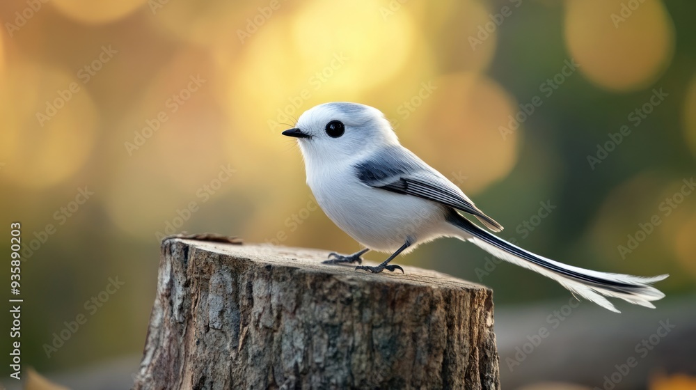 Long-tailed Tit Perched on Tree Stump Long-tailed Tit Perched on Tree Stump