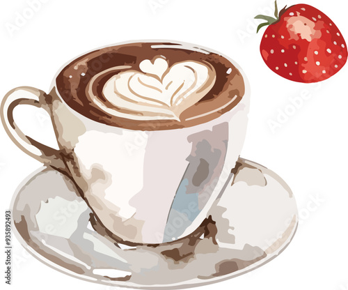 Watercolor vector coffee illustration. Hand drawn underwater element design