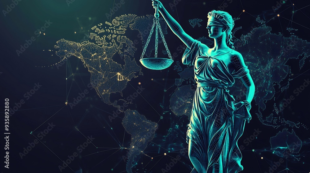 Fototapeta premium Lady Justice and the Global Network