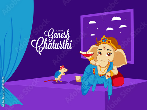 Happy Ganesha Chaturthi Indian festival celebration background with lord ganesha idol vector illustration.