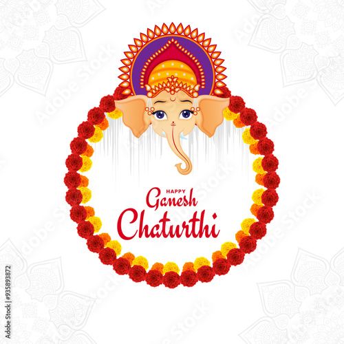 Happy Ganesha Chaturthi Indian festival celebration background with lord ganesha idol vector illustration.