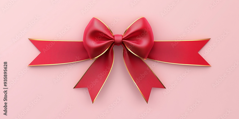 Sfondo con nastro e fiocco rosso e dorato su sfondo rosa Sfondo con nastro e fiocco rosso e dorato su sfondo rosa