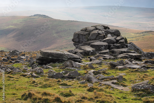 Oke Tor high up on the ridge viewed from Higher Tor, Dartmoor National Park, Devon, UK