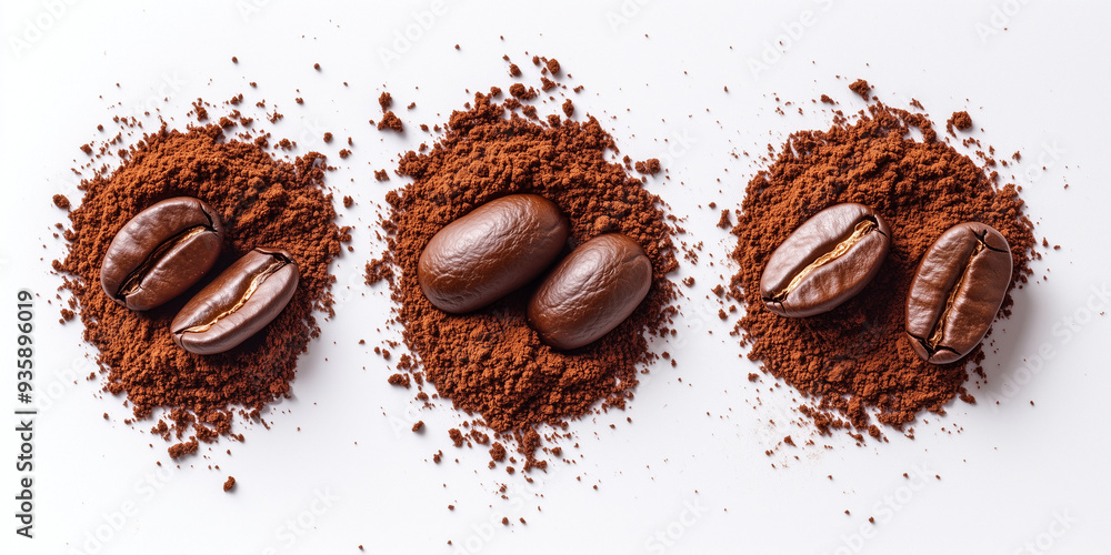 Obraz premium Chicchi di caffè su sfondo bianco. Menù e pubblicità.