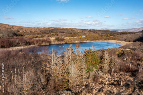 Aerial of lake in a peatbog by Clooney, Portnoo - County Donegal, Ireland. photo