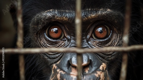 Chimpanzee's Eyes Through Bars: A Look at Captivity
