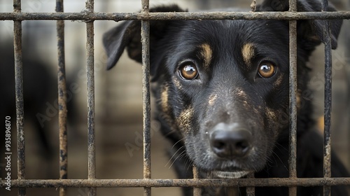 A Dog's Sad Eyes Behind Bars