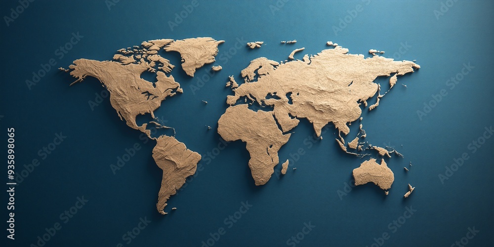 Carved World, Boundless Potential: A 3D rendered wooden world map on a textured blue background, symbolizing global reach, exploration, and the beauty of craftsmanship Carved World, Boundless Potential: A 3D rendered wooden world map on a textured blue background, symbolizing global reach, exploration, and the beauty of craftsmanship