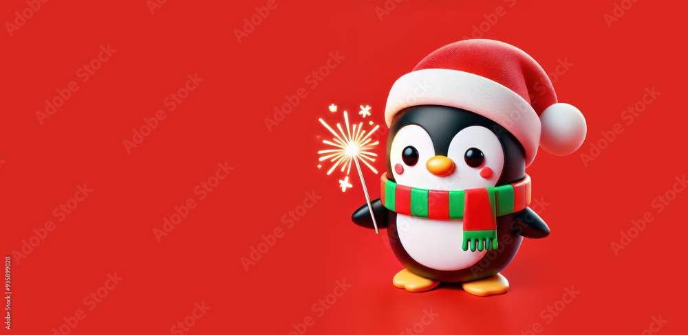 New Year's penguin on a plain bright background. New Year's penguin on a plain bright background.