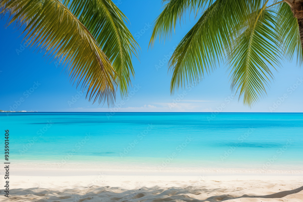 An illustration of a beautiful landscape. Beach with palm trees overlooking blue lagoon beach in Maldives or other lakshari islands. Concept of a perfect vacation far away from tourists. An illustration of a beautiful landscape. Beach with palm trees overlooking blue lagoon beach in Maldives or other lakshari islands. Concept of a perfect vacation far away from tourists.