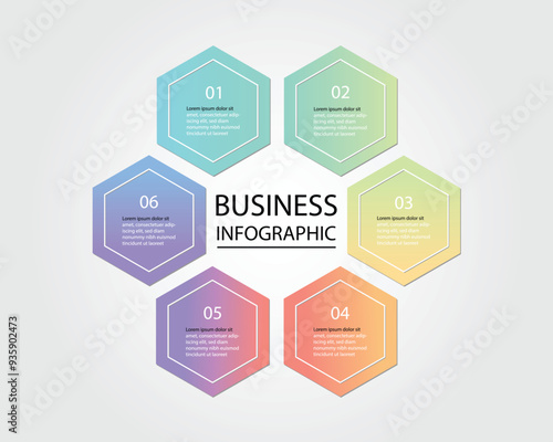 Business Infographic modern design template for banners and infographics for 6 hexagon step in gradient color