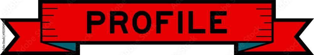 Ribbon label banner with word profile in red color on white background Ribbon label banner with word profile in red color on white background