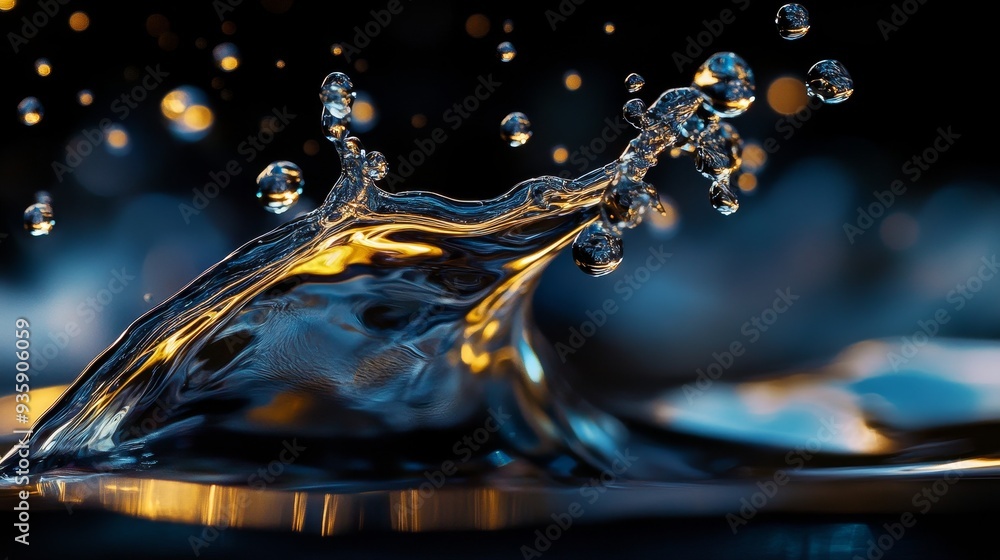Water Droplet Splash with Golden Reflection - A single water droplet ...
