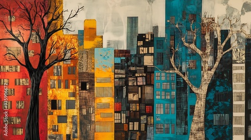 Urban Landscape with Trees and Buildings