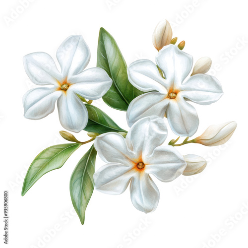 A beautiful cluster of white flowers with green leaves, perfect for enhancing nature-themed designs or backgrounds.