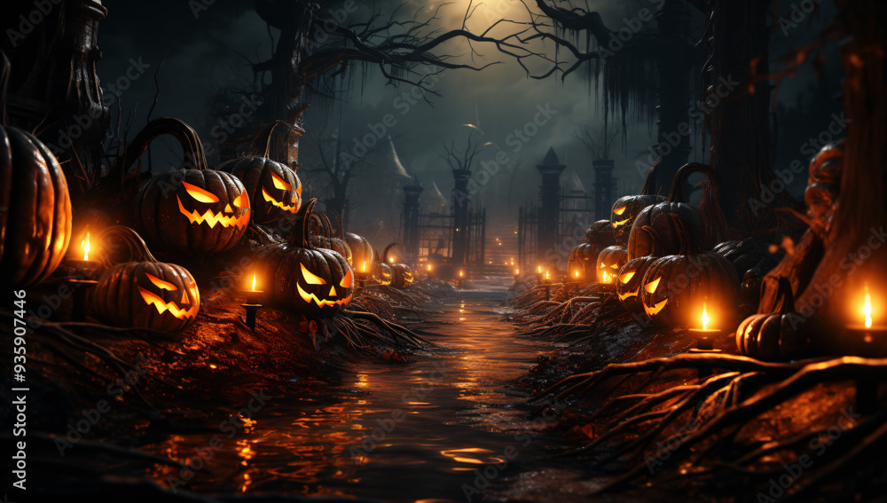 Obraz premium Graphic Design Vector banner Creepy Creepy spooky Halloween night background