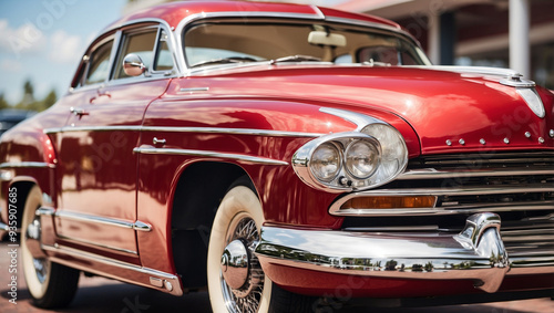 Closeup of a classic vintage car with chrome detailing