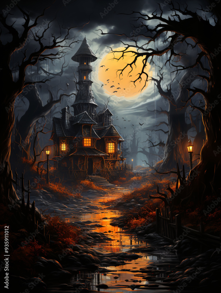 Obraz premium Graphic Design Vector banner Creepy Creepy spooky Halloween night background