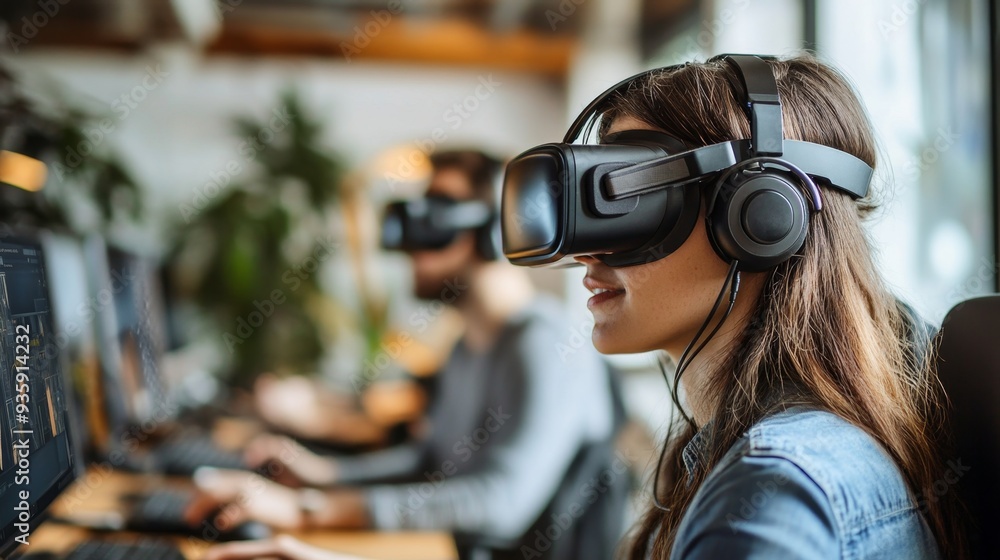 VR Headset Woman Office. VR Headset Woman Office.