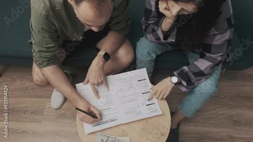 Planning family budget. Counting money and managing paperwork. Personal economy