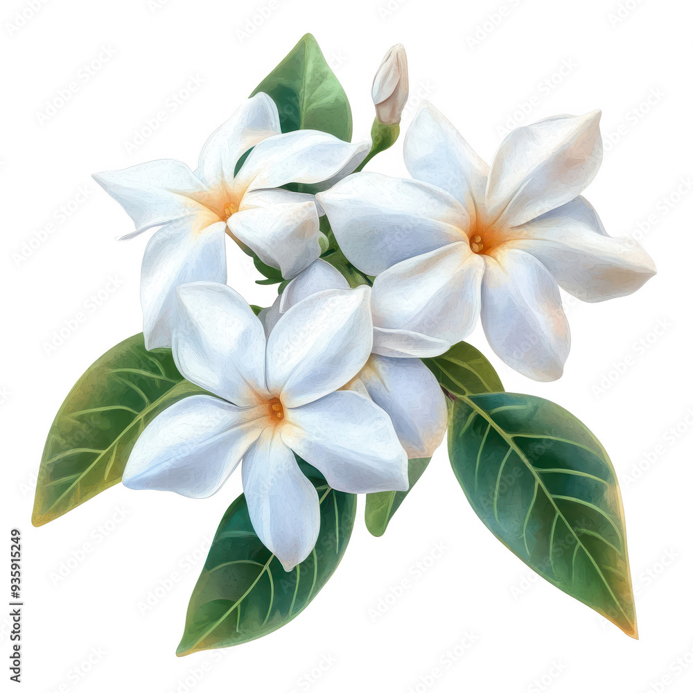 A beautiful arrangement of white flowers paired with vibrant green leaves, perfect for nature-themed designs or prints. A beautiful arrangement of white flowers paired with vibrant green leaves, perfect for nature-themed designs or prints.