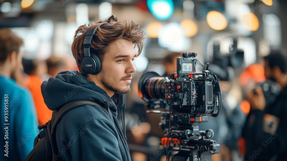 Cameraman with Headphones. Cameraman with Headphones.