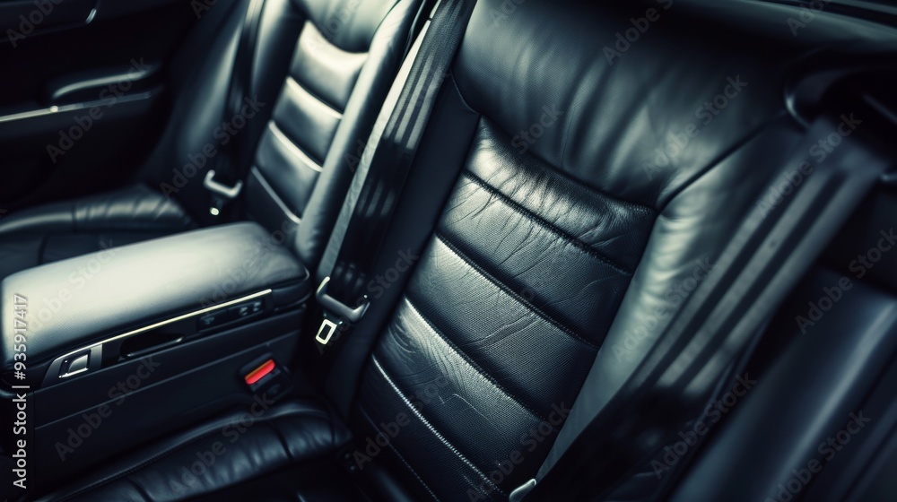 Luxurious leather car seats in a dimly lit car interior, exuding comfort and sophistication with meticulous detail in stitching and texture. Luxurious leather car seats in a dimly lit car interior, exuding comfort and sophistication with meticulous detail in stitching and texture.