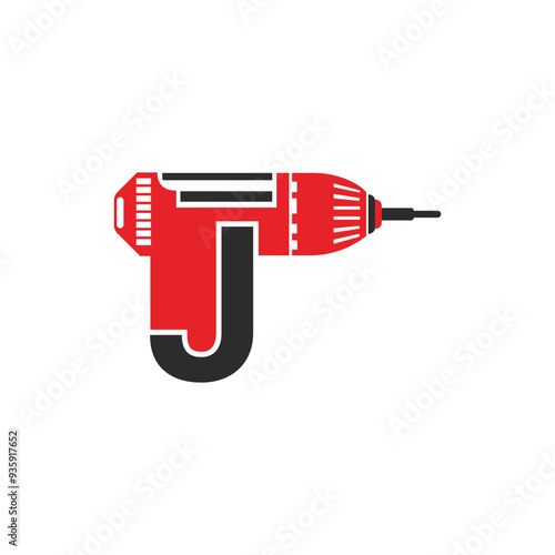 Letter J With Drill logo vector icon illustration. logos for tools, drill bits, drilling, machine drill, Drill Bit Logo Design