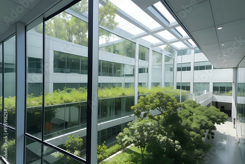 The Lilly Biotechnology Center’s modern facility, featuring expansive glass walls and lush green surroundings, designed to foster innovation in biotechnology research and development