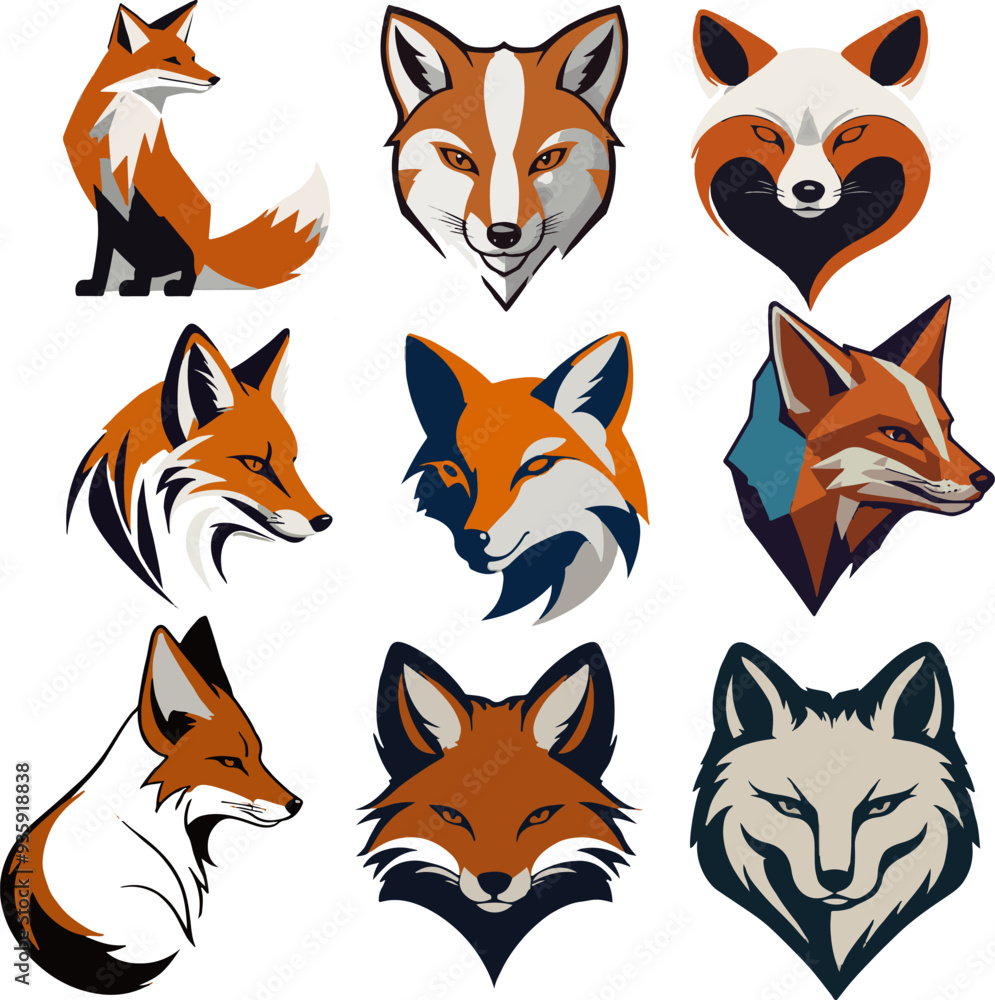 set of cartoon fox set of cartoon fox
