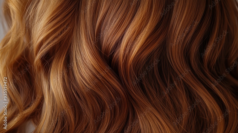 Long, wavy hair with rich copper tones cascades down, highlighting various shades under soft light. Long, wavy hair with rich copper tones cascades down, highlighting various shades under soft light.