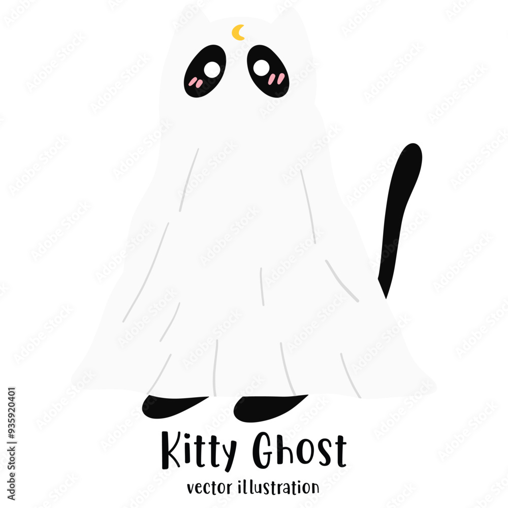 Fototapeta premium Cute Ghost, Ghost, Halloween, Black cat, Halloween cat