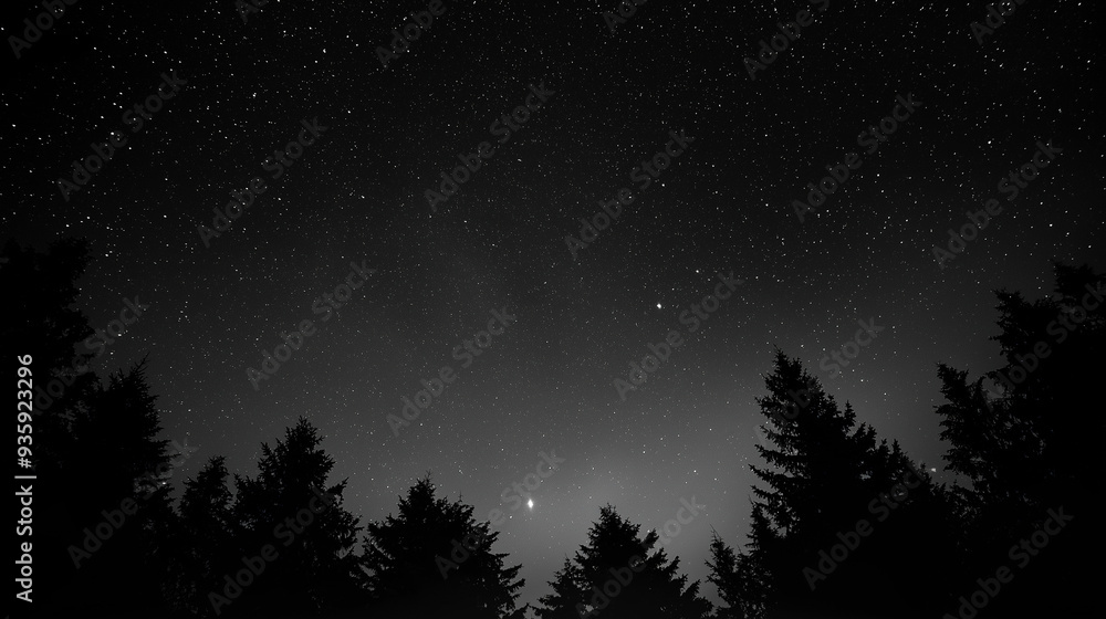 monochrome of starry sky and silhouette of trees at night monochrome of starry sky and silhouette of trees at night
