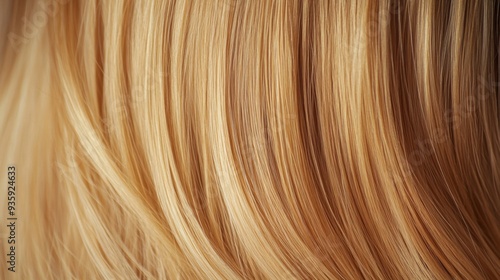 Silky blonde hair cascades softly, showcasing a mix of light and darker tones, illuminated by natural light.