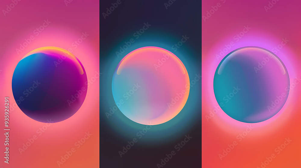 SET Modern poster design with gradient round sphere in the center. Colorful banner design with 3d gradient background SET Modern poster design with gradient round sphere in the center. Colorful banner design with 3d gradient background