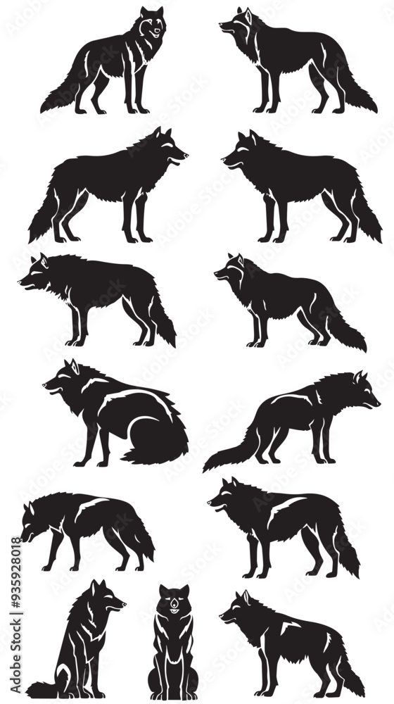 Obraz premium Set of wolf silhouettes isolated vector