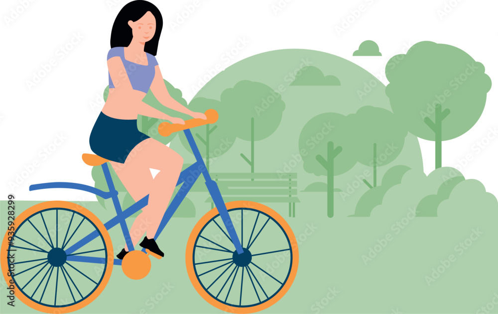 The girl is riding a bicycle. The girl is riding a bicycle.