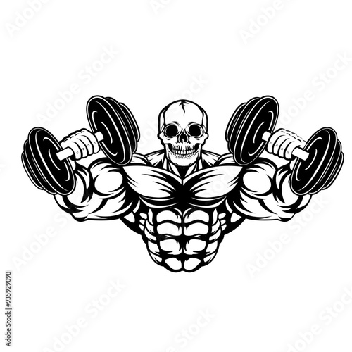 Body Builder | Skeleton Fitness | Gym | Weight Lifter | Skull Weight Lifter | Muscle Man | Gym Lover | Dead Lifter | Original Illustration | Vector and Clipart | Cutfile and Stencil