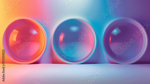 SET Modern poster design with gradient round sphere in the center. Colorful banner design with 3d gradient background