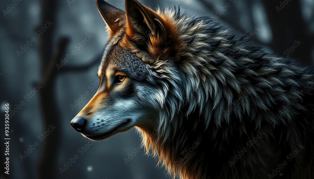 Fototapeta premium Wolf wallpaper with decay effect, ai